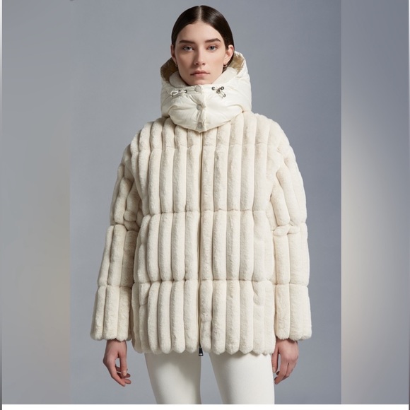 Moncler white fare faux-fur puff coat size 2/M SUPER COZY n SOFT!! LAST ONE - Picture 5 of 17